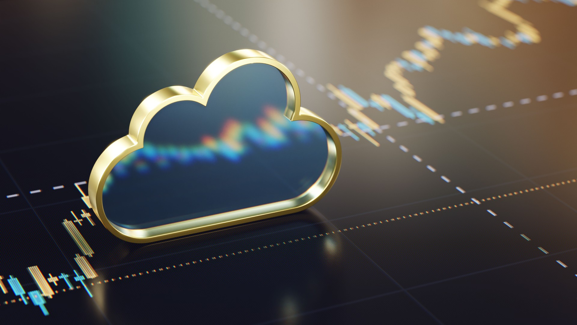 Golden Cloud with Financial Data Chart on a Digital Display